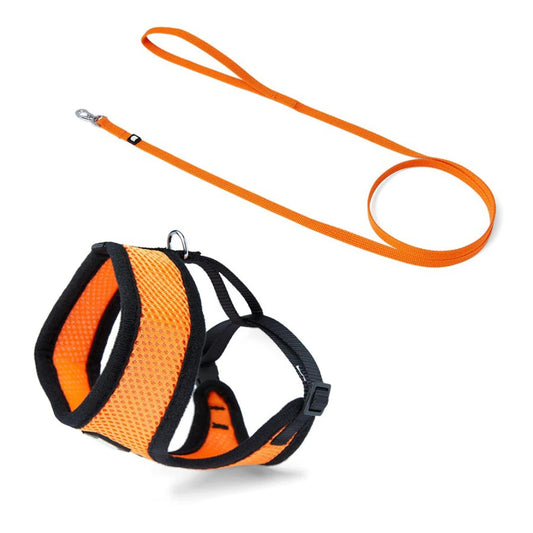 PetsGoodie Cat Body Harness & Lead Set Orange Adjustable Pet Vest