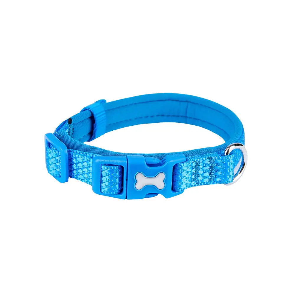 PetsGoodie Woven Padded Dog Collar Blue Adjustable Comfortable Collar