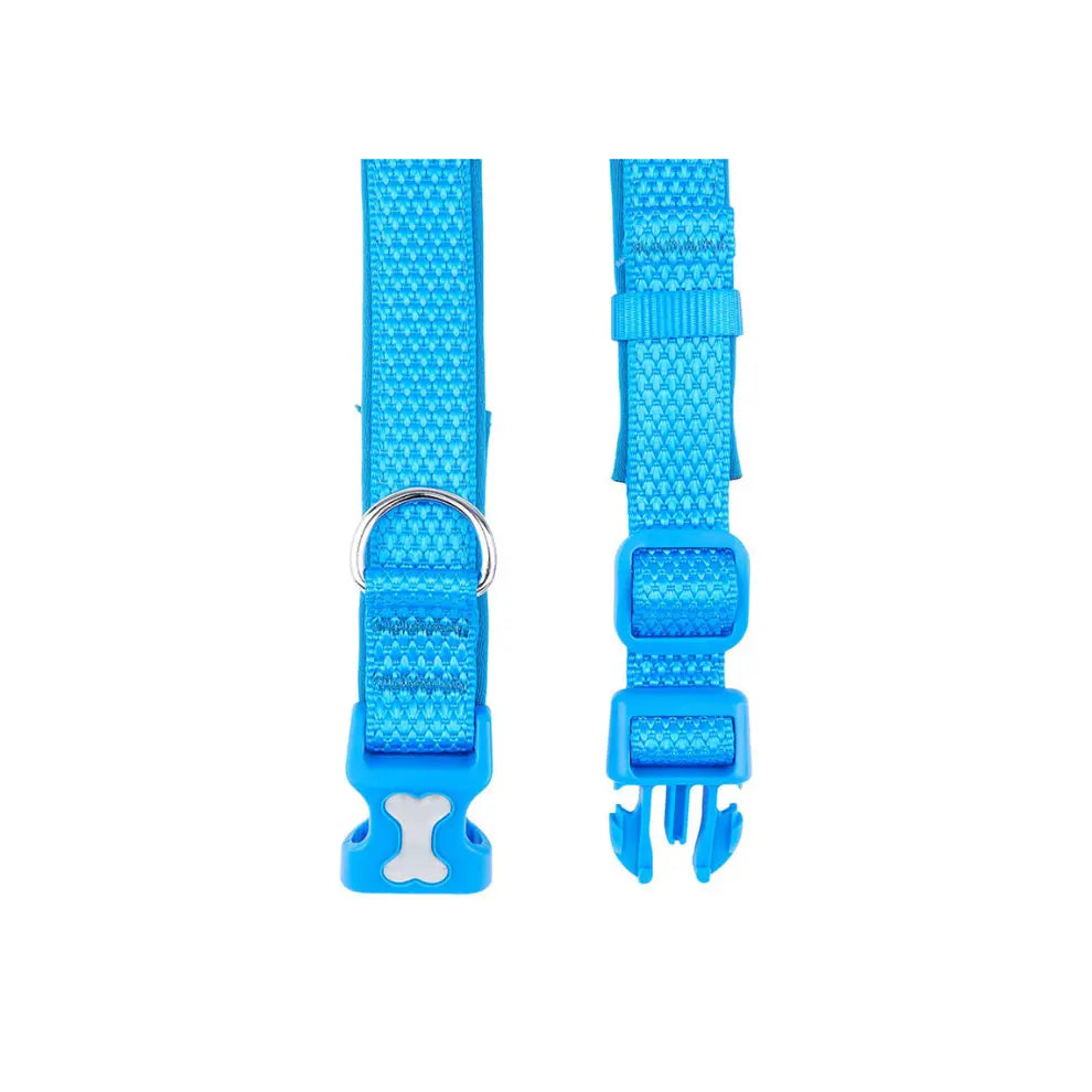 PetsGoodie Woven Padded Dog Collar Blue Adjustable Comfortable Collar