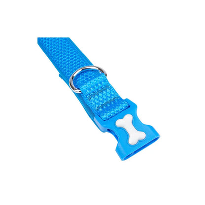 PetsGoodie Woven Padded Dog Collar Blue Adjustable Comfortable Collar