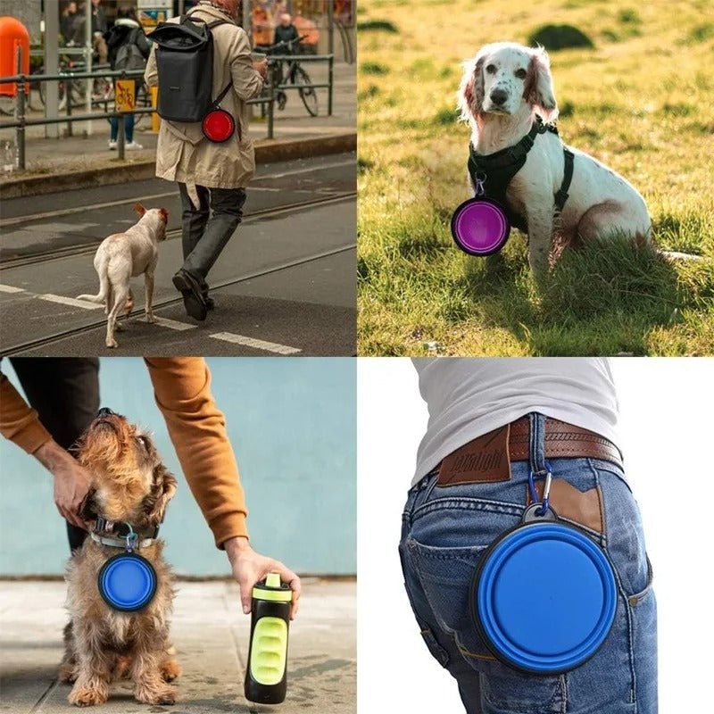 PetsGoodie 2-in-1 Foldable Dog Feeder - Portable Travel Water Bottle & Bowl